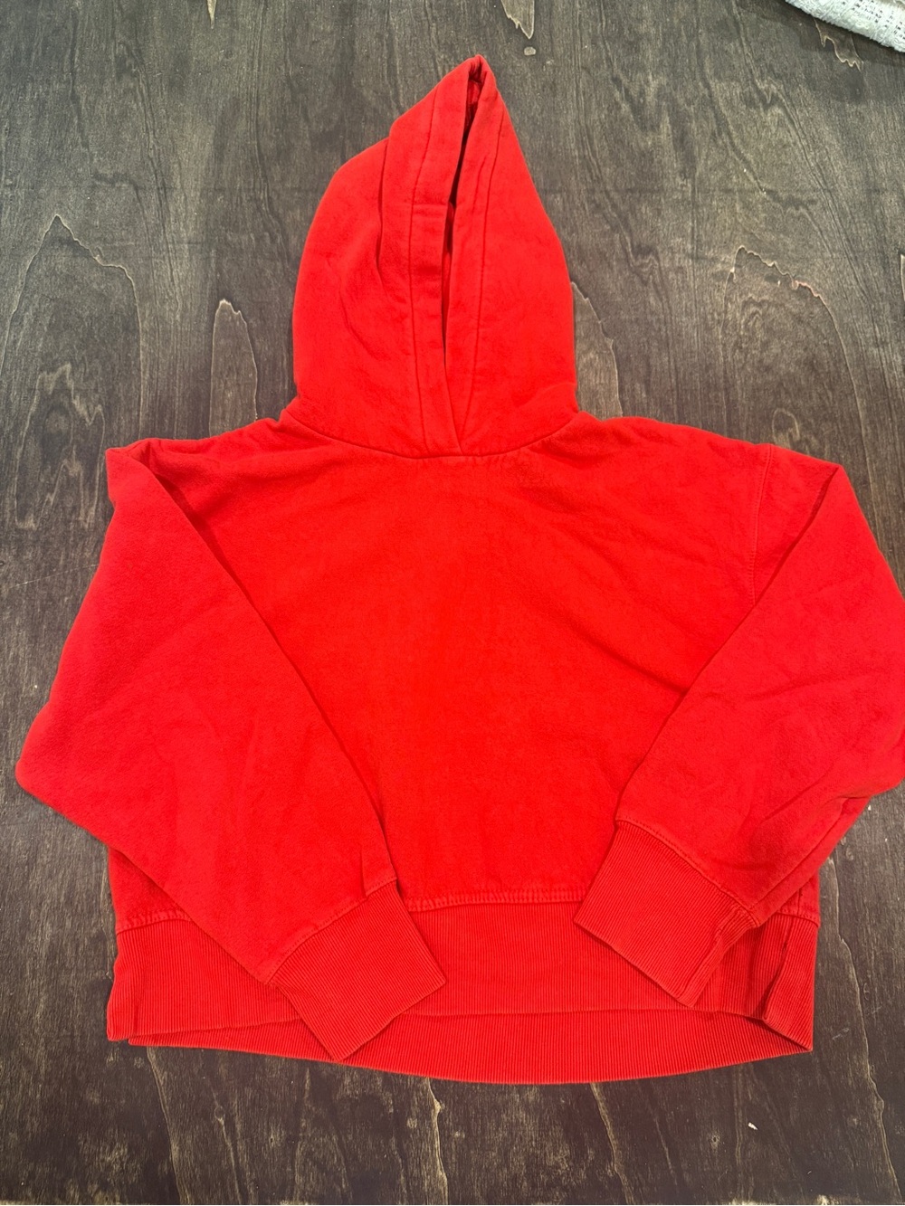 Zara Red Cropped Hooded Sweatshirt
